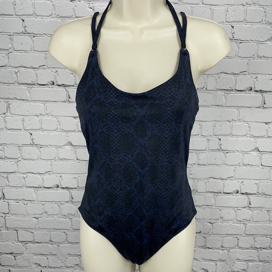 Athleta Blue Snakeprint Keyhole Strappy Adjustable One Piece Swimsuit Size XS