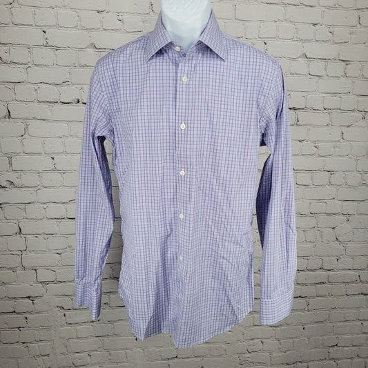 Bonobos Blue Purple Stretch Slim Fit Check Long Sleeve Shirt Size Medium M 15.5