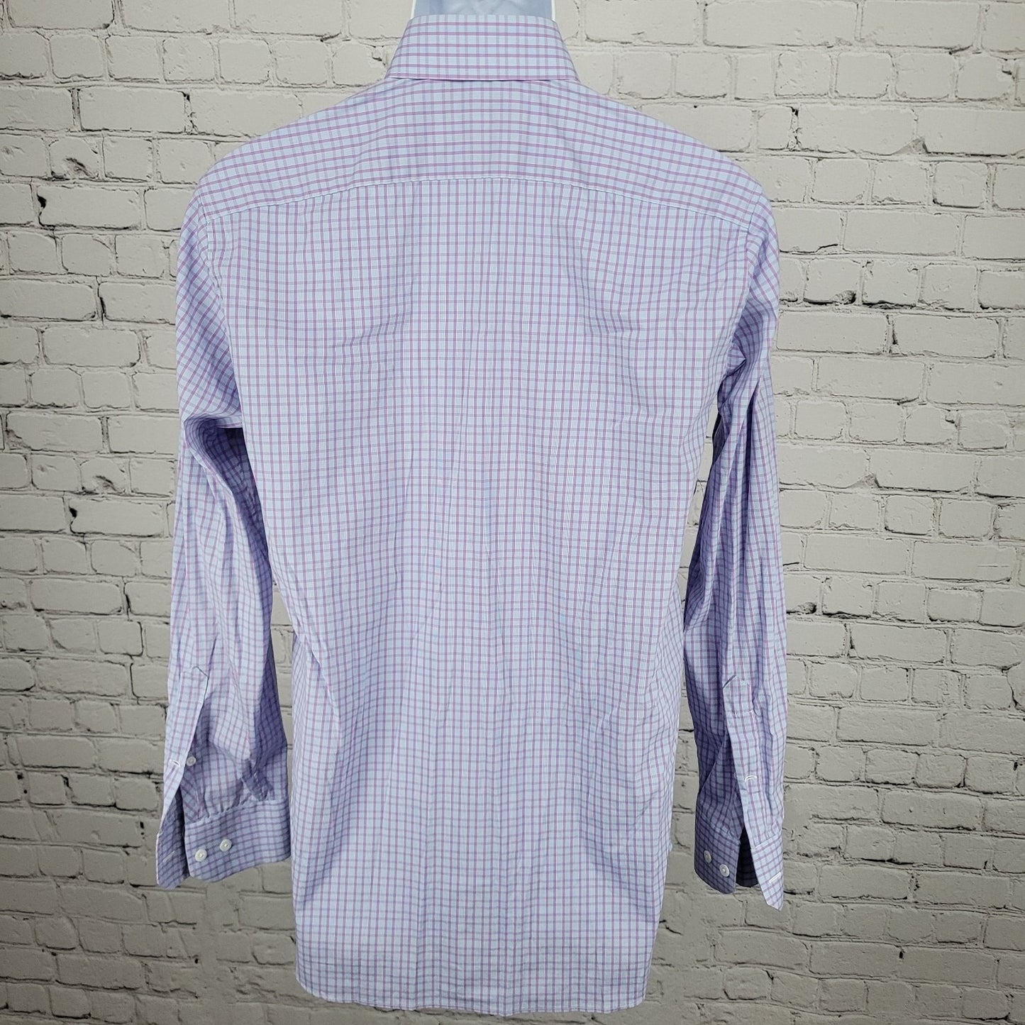 Bonobos Blue Purple Stretch Slim Fit Check Long Sleeve Shirt Size Medium M 15.5
