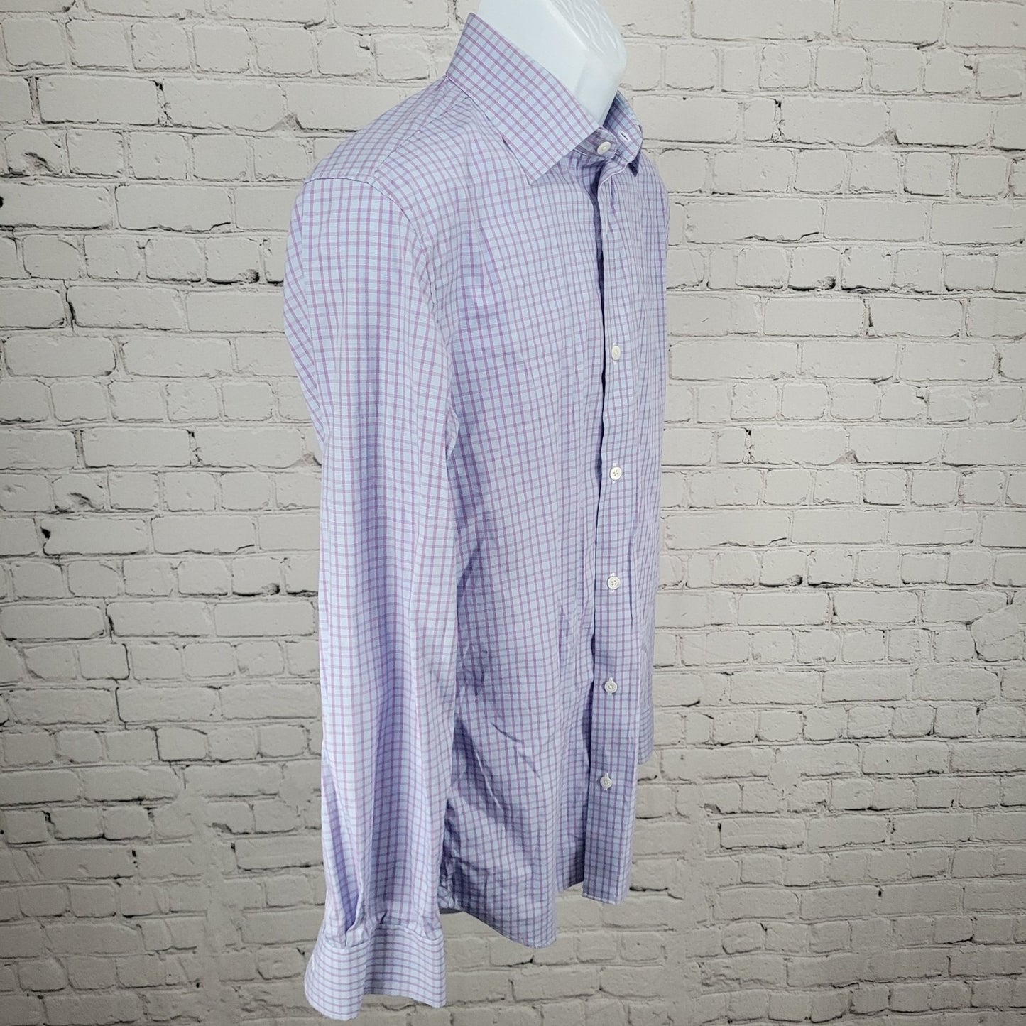 Bonobos Blue Purple Stretch Slim Fit Check Long Sleeve Shirt Size Medium M 15.5