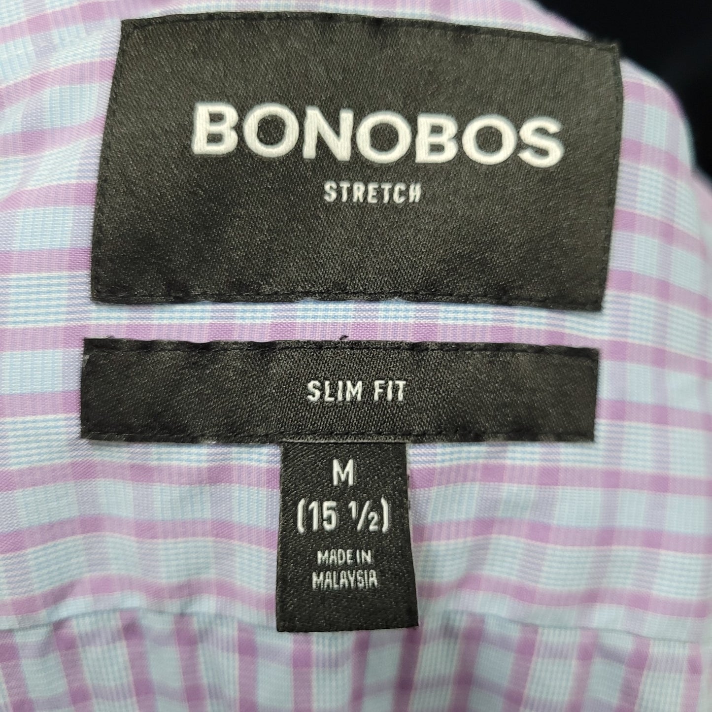 Bonobos Blue Purple Stretch Slim Fit Check Long Sleeve Shirt Size Medium M 15.5
