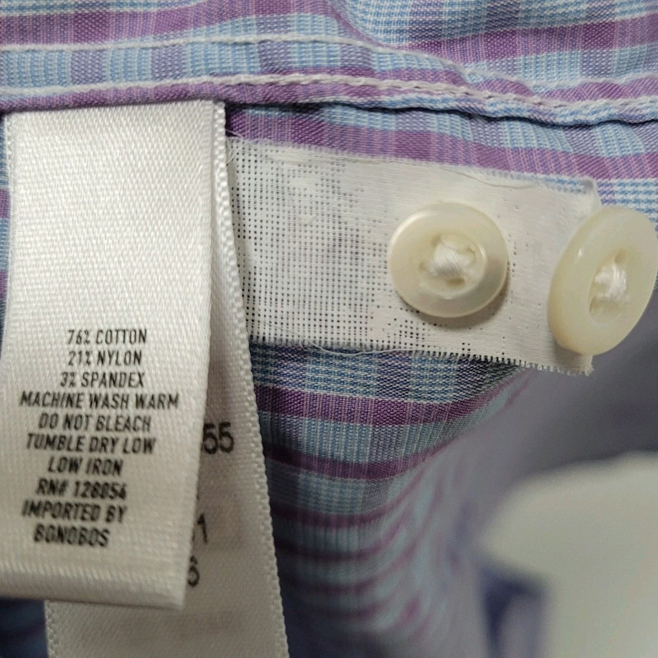 Bonobos Blue Purple Stretch Slim Fit Check Long Sleeve Shirt Size Medium M 15.5
