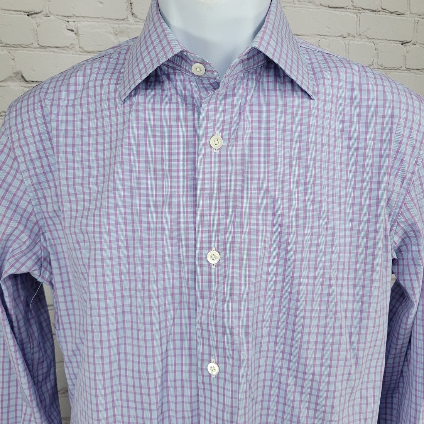 Bonobos Blue Purple Stretch Slim Fit Check Long Sleeve Shirt Size Medium M 15.5