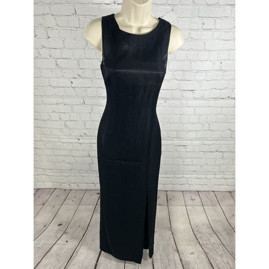 VTG Ever Beauty Shimmery Black Back Cut Out Full Length Side Slit Womens Dress 6