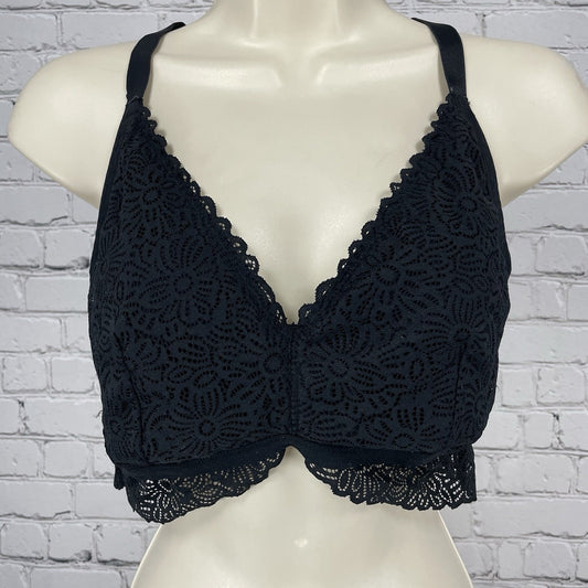 Auden Black Lace Unlined Unpadded Crossed Racerback Stretch Bralette Bra Size XL