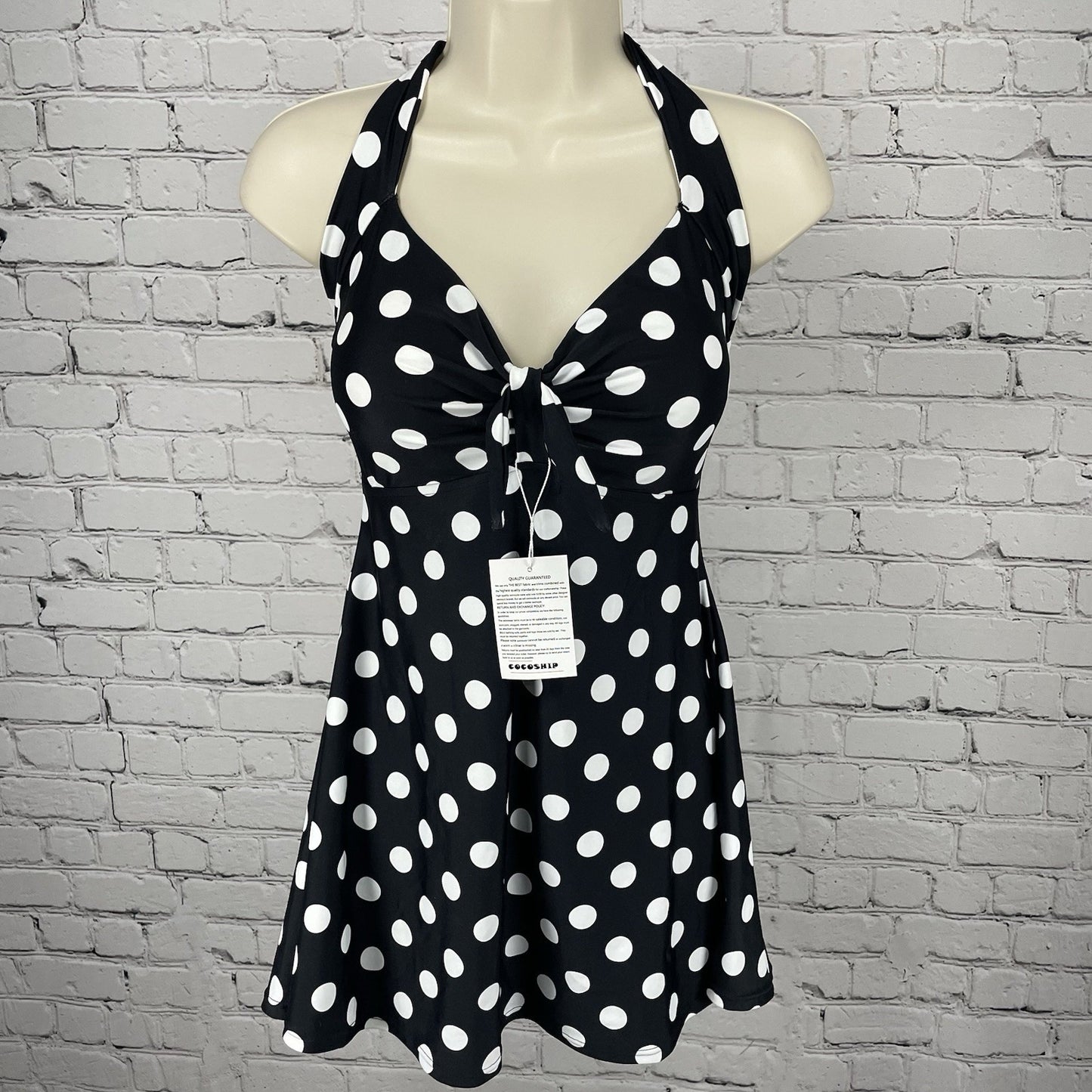 NWT Cocoship Black & White Retro Padded Halter One Piece Lined Swimsuit Size 10
