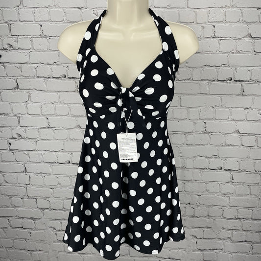NWT Cocoship Black & White Retro Padded Halter One Piece Lined Swimsuit Size 10