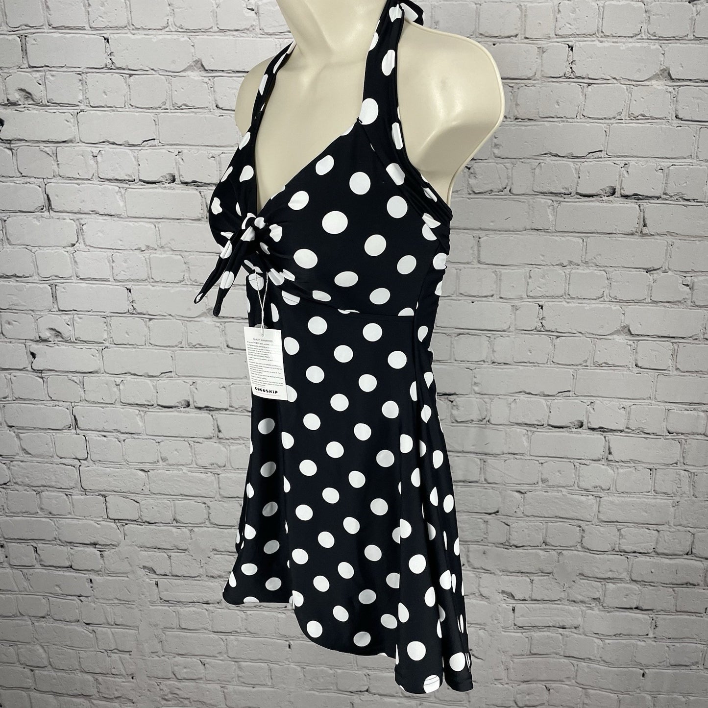 NWT Cocoship Black & White Retro Padded Halter One Piece Lined Swimsuit Size 10