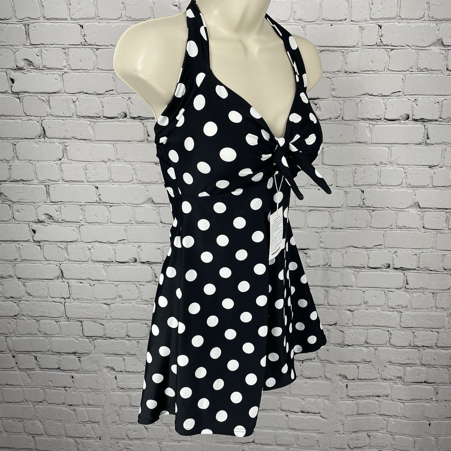 NWT Cocoship Black & White Retro Padded Halter One Piece Lined Swimsuit Size 10