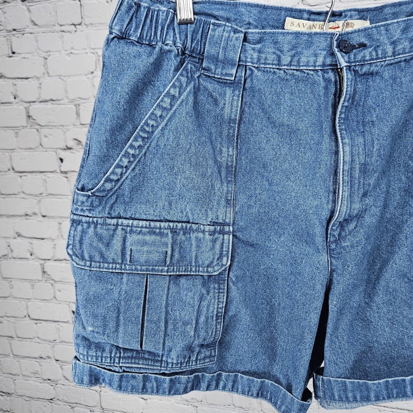 Savane Medium Light Wash High Rise Elastic Waist Wide Leg Mom Shorts Size 38 X 6