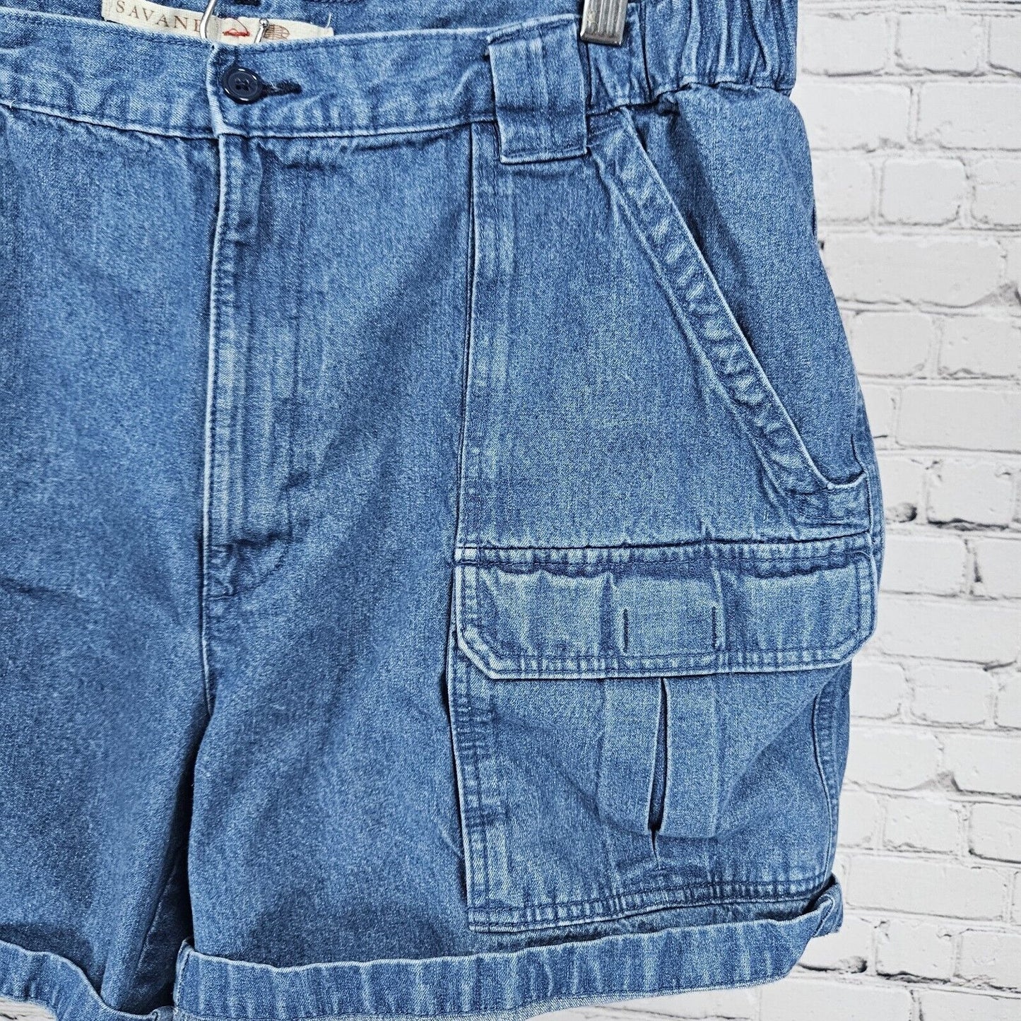 Savane Medium Light Wash High Rise Elastic Waist Wide Leg Mom Shorts Size 38 X 6
