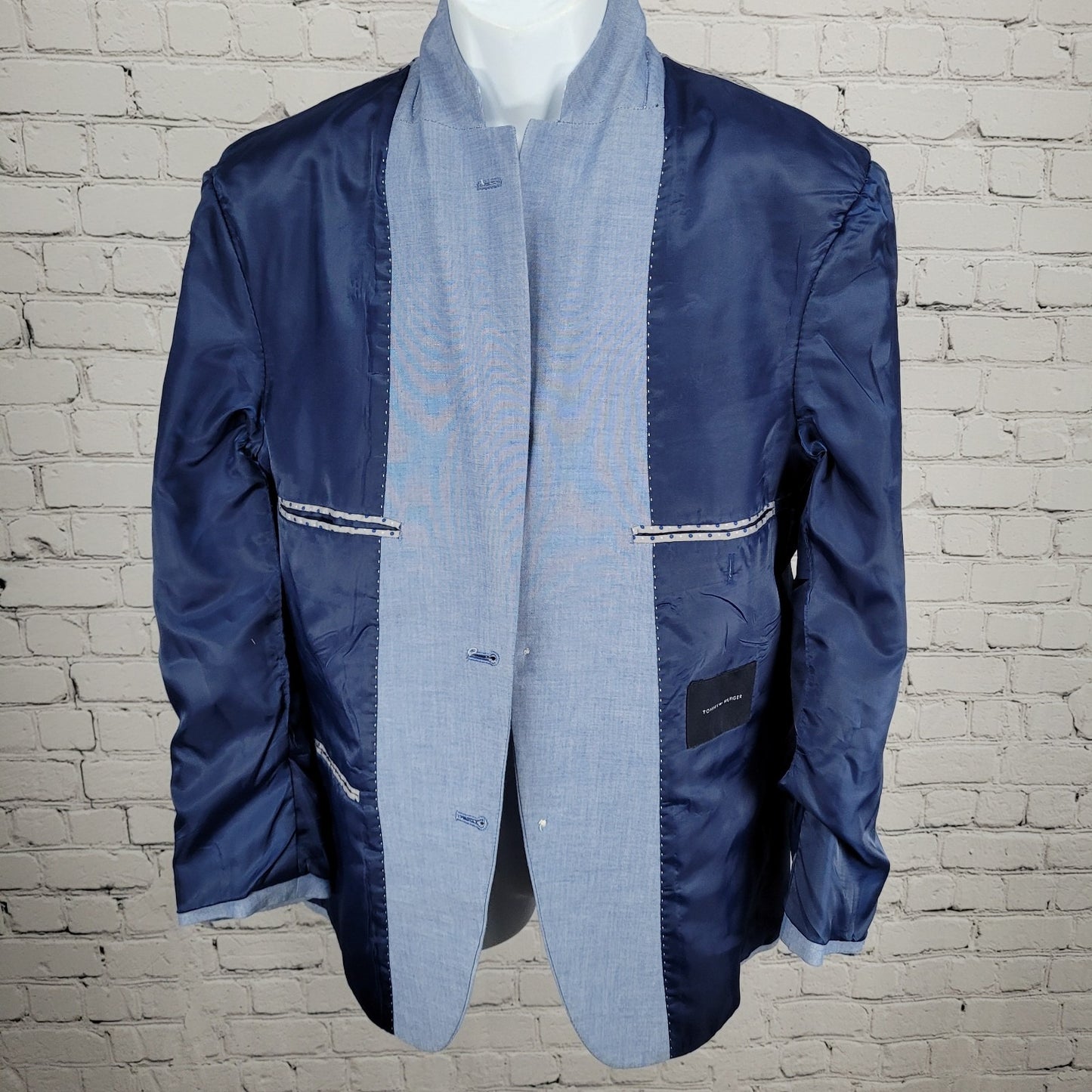 Tommy Hilfiger Blue 100% Cotton 2 Button Vented Notch Blazer Sport Coat Size 38S