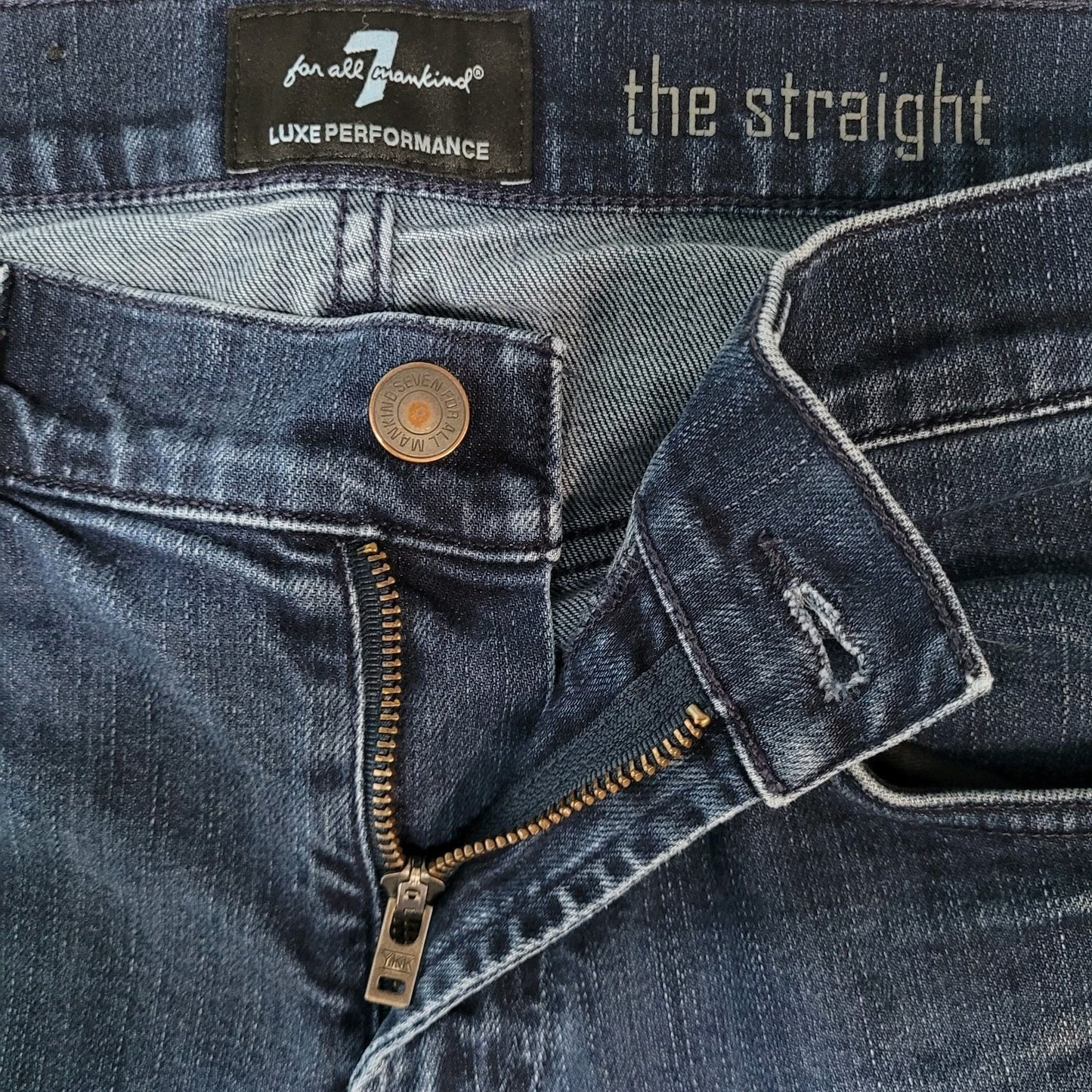 7 For All Mankind Blue Denim The Straight Luxe Performance Jeans Size 33 (33x33)