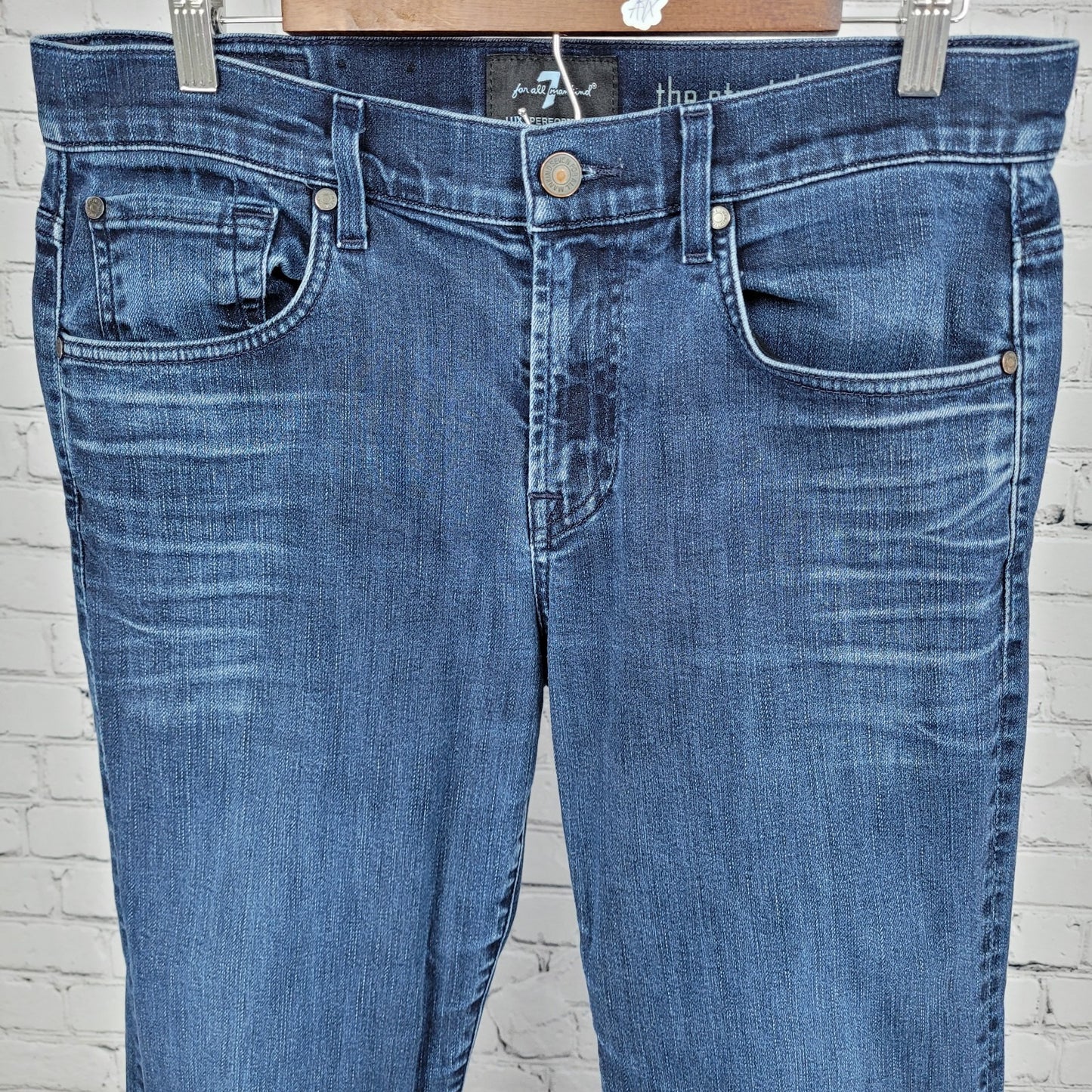 7 For All Mankind Blue Denim The Straight Luxe Performance Jeans Size 33 (33x33)