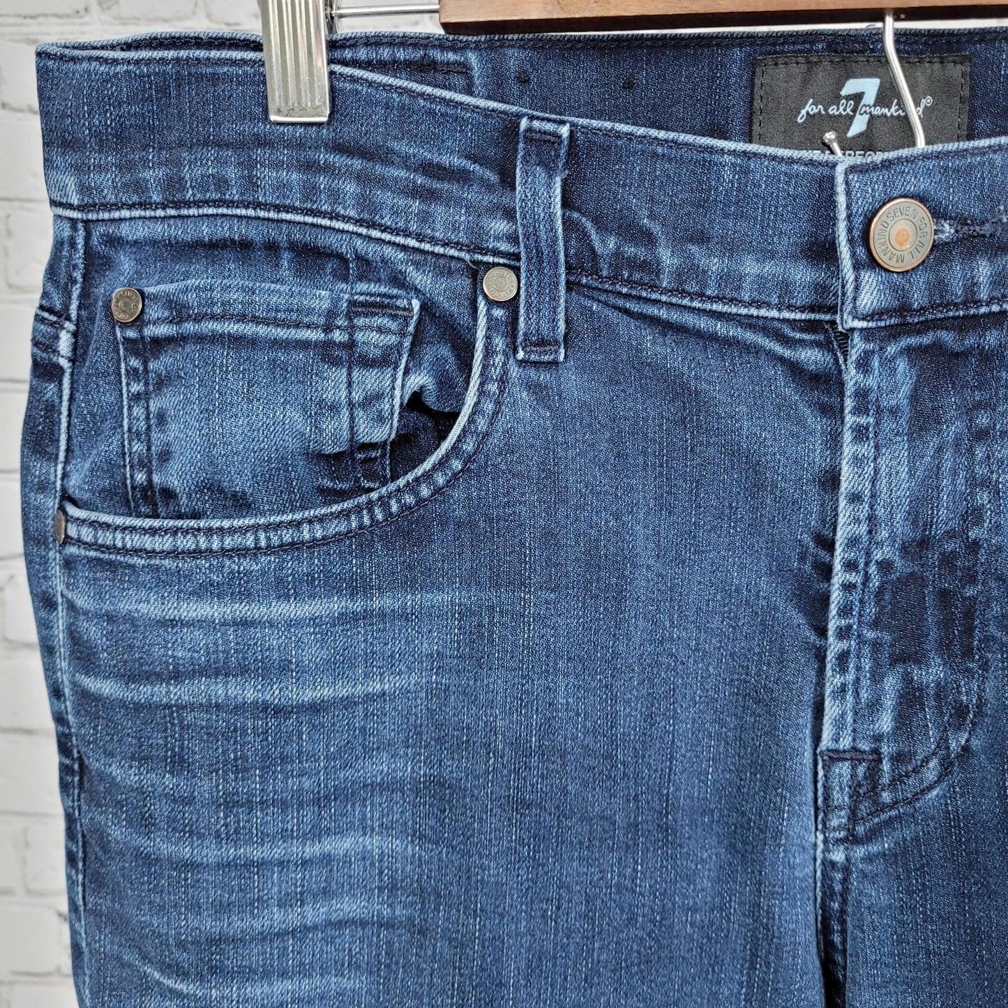 7 For All Mankind Blue Denim The Straight Luxe Performance Jeans Size 33 (33x33)