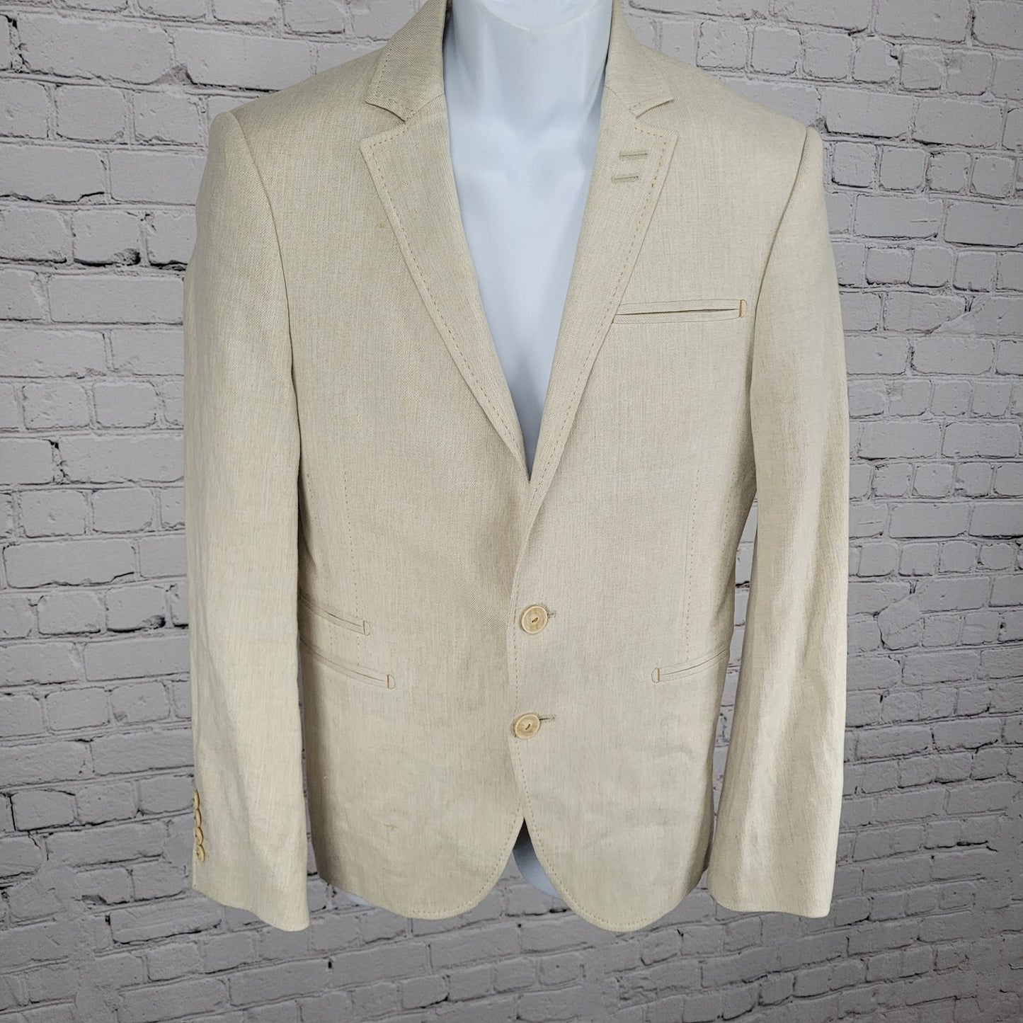 Zara Man Denim Couture Ivory 2 Button Notch Blazer Sport Coat Size 36