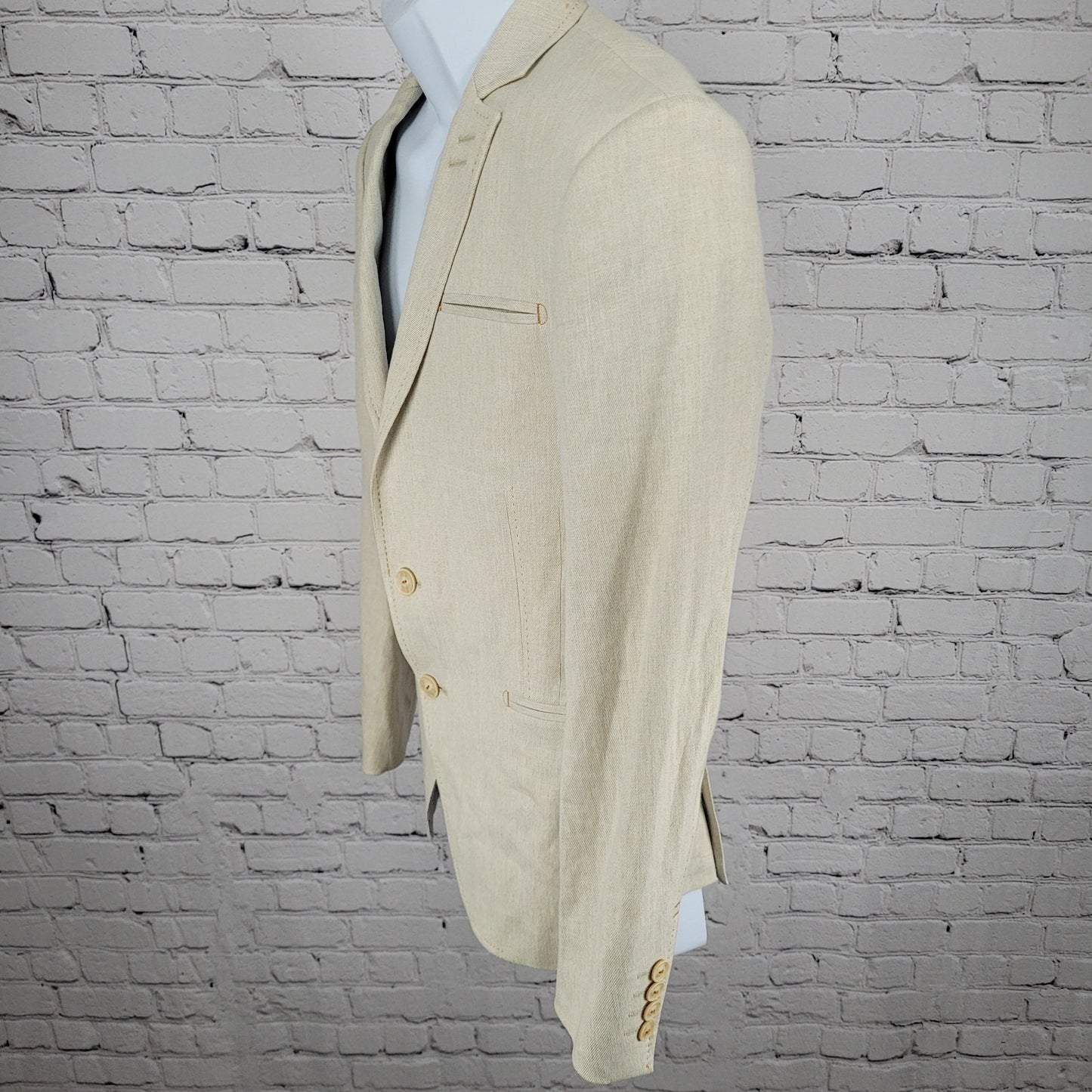 Zara Man Denim Couture Ivory 2 Button Notch Blazer Sport Coat Size 36