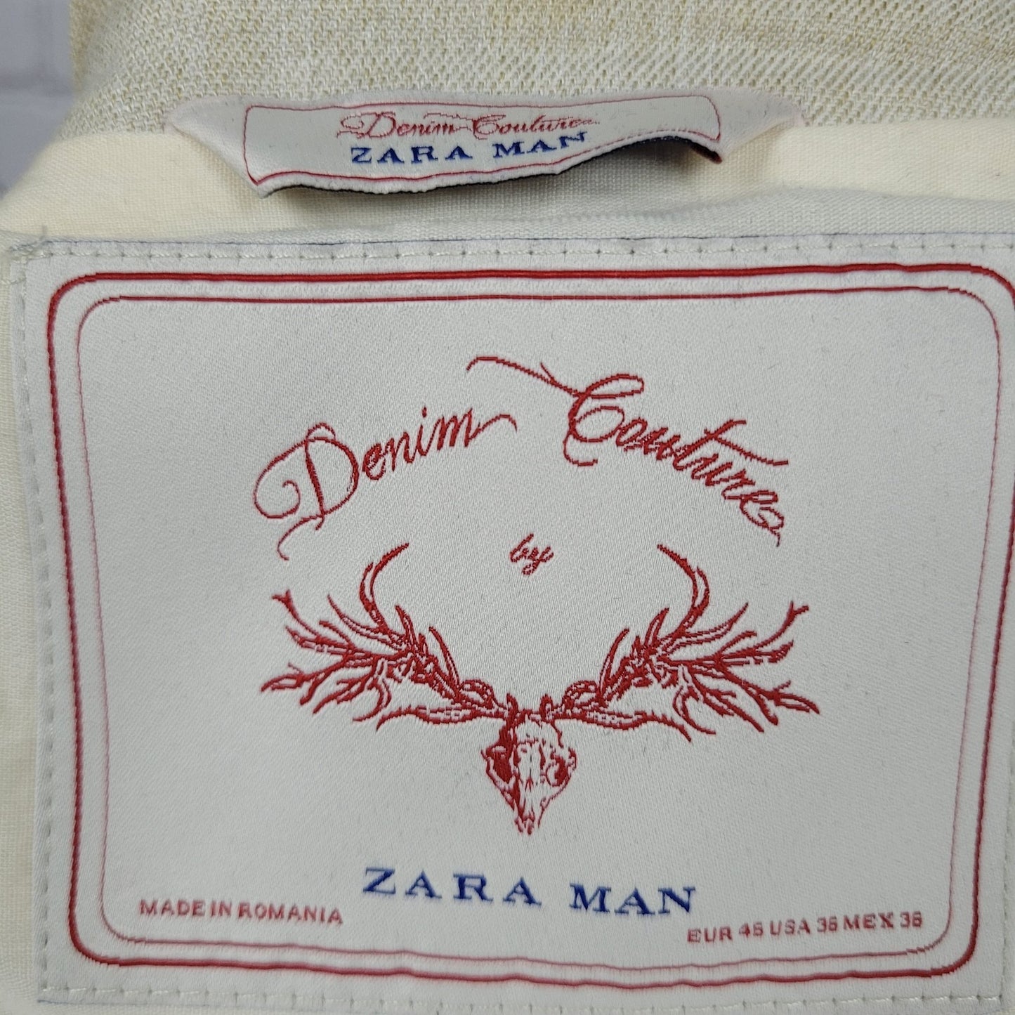 Zara Man Denim Couture Ivory 2 Button Notch Blazer Sport Coat Size 36