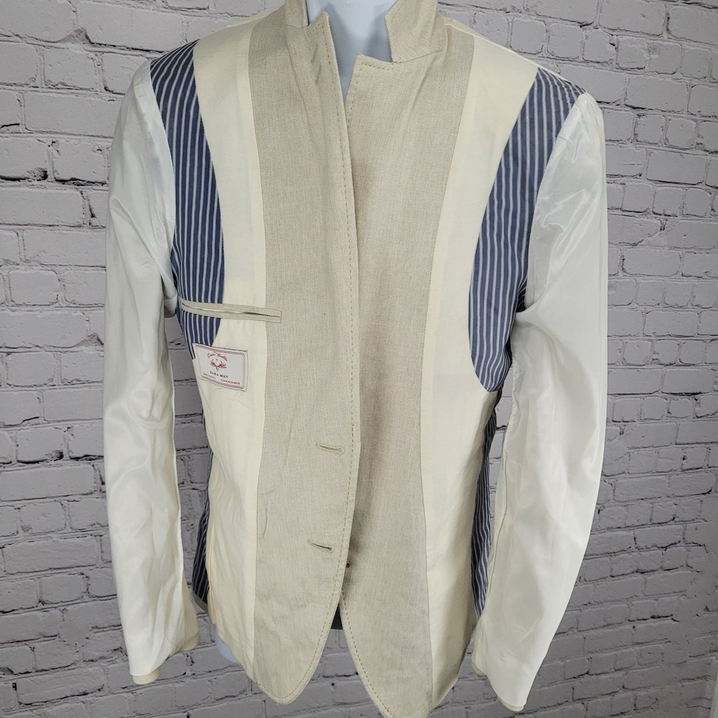 Zara Man Denim Couture Ivory 2 Button Notch Blazer Sport Coat Size 36