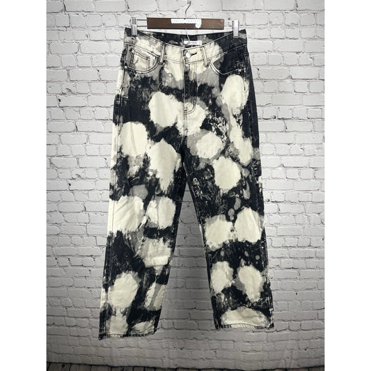 12th Tribe Cow Print Wide Straight Leg High Rise Jeans Size Large L (28x30)