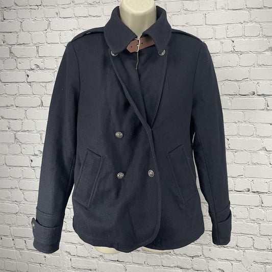 Guideboat Atlantique Black Wool Collared Peacoat Pockets USA Made Size Small S