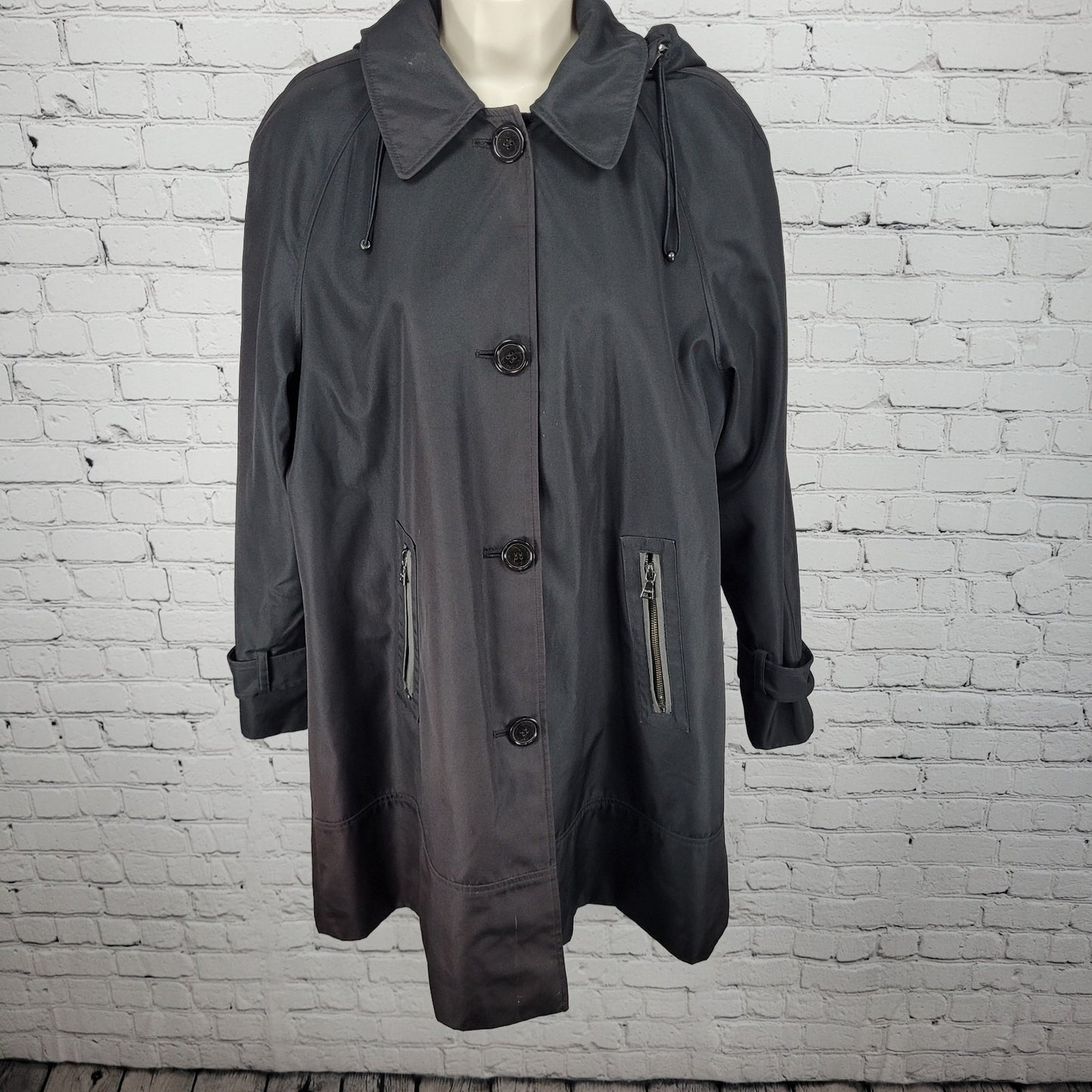 Marc New York Buttoned Zipped Pockets Removable Hood Trench Coat Size Large L