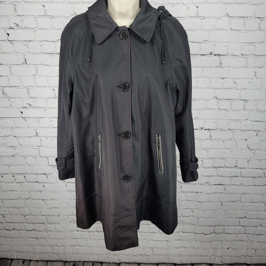 Marc New York Buttoned Zipped Pockets Removable Hood Trench Coat Size Large L