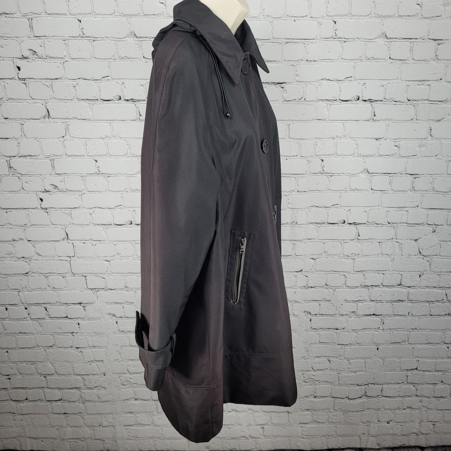Marc New York Buttoned Zipped Pockets Removable Hood Trench Coat Size Large L