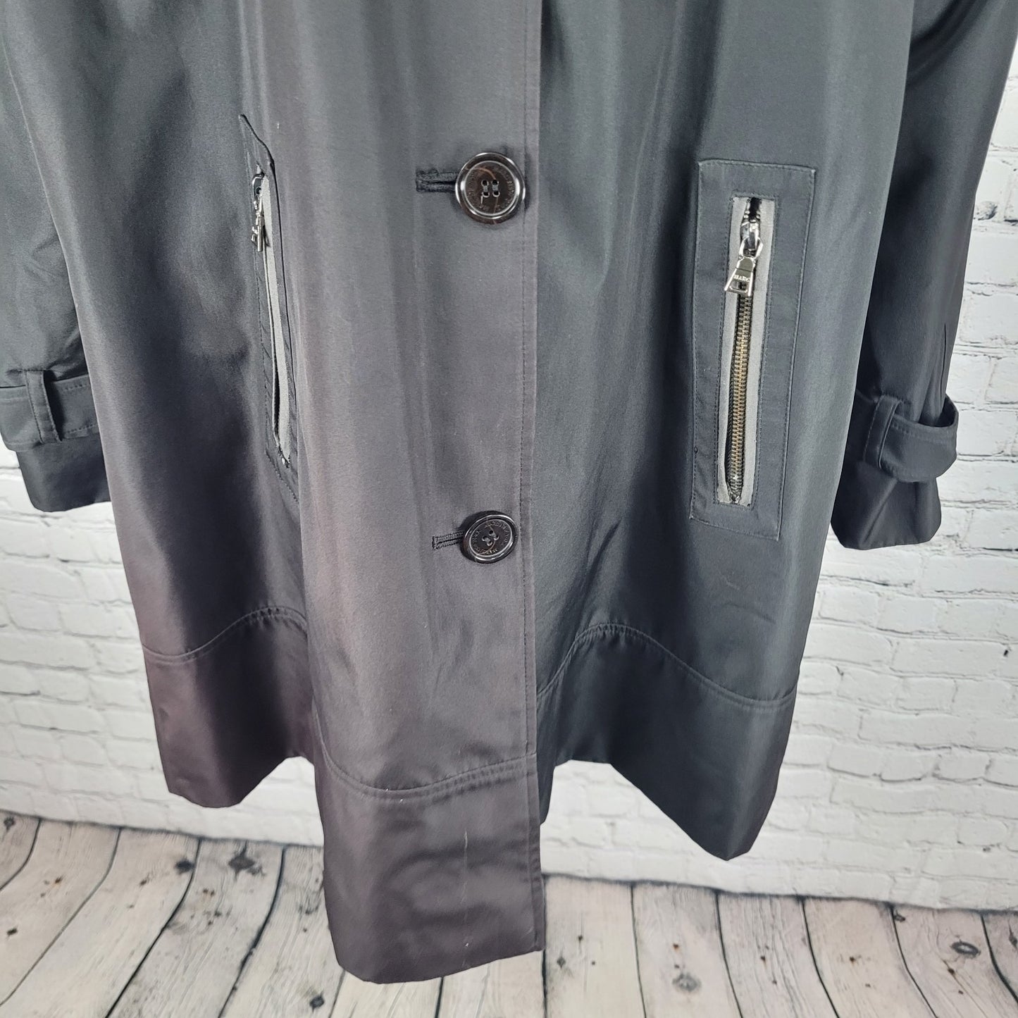 Marc New York Buttoned Zipped Pockets Removable Hood Trench Coat Size Large L