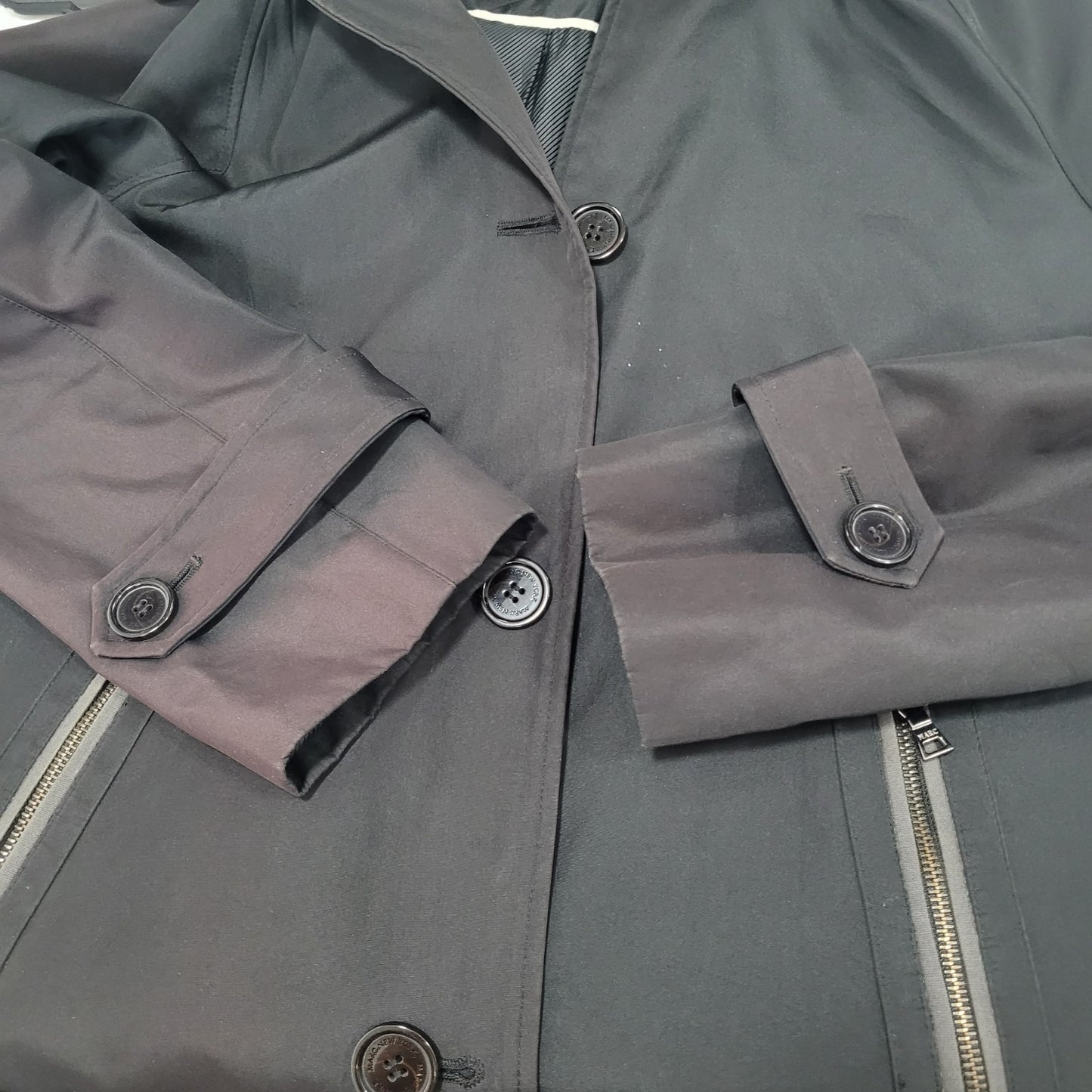 Marc New York Buttoned Zipped Pockets Removable Hood Trench Coat Size Large L