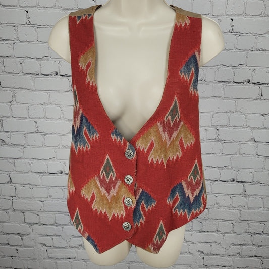 VTG Saddle River Sportswear Red Aztec Print Lined Vest USA Made Size Large L