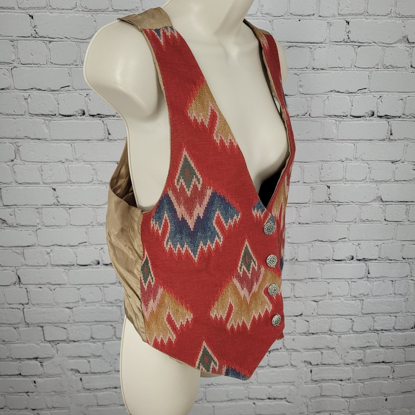 VTG Saddle River Sportswear Red Aztec Print Lined Vest USA Made Size Large L