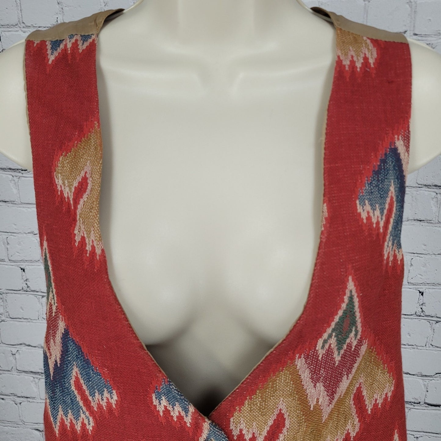 VTG Saddle River Sportswear Red Aztec Print Lined Vest USA Made Size Large L