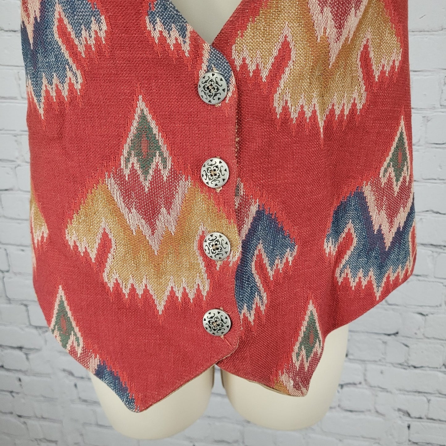 VTG Saddle River Sportswear Red Aztec Print Lined Vest USA Made Size Large L