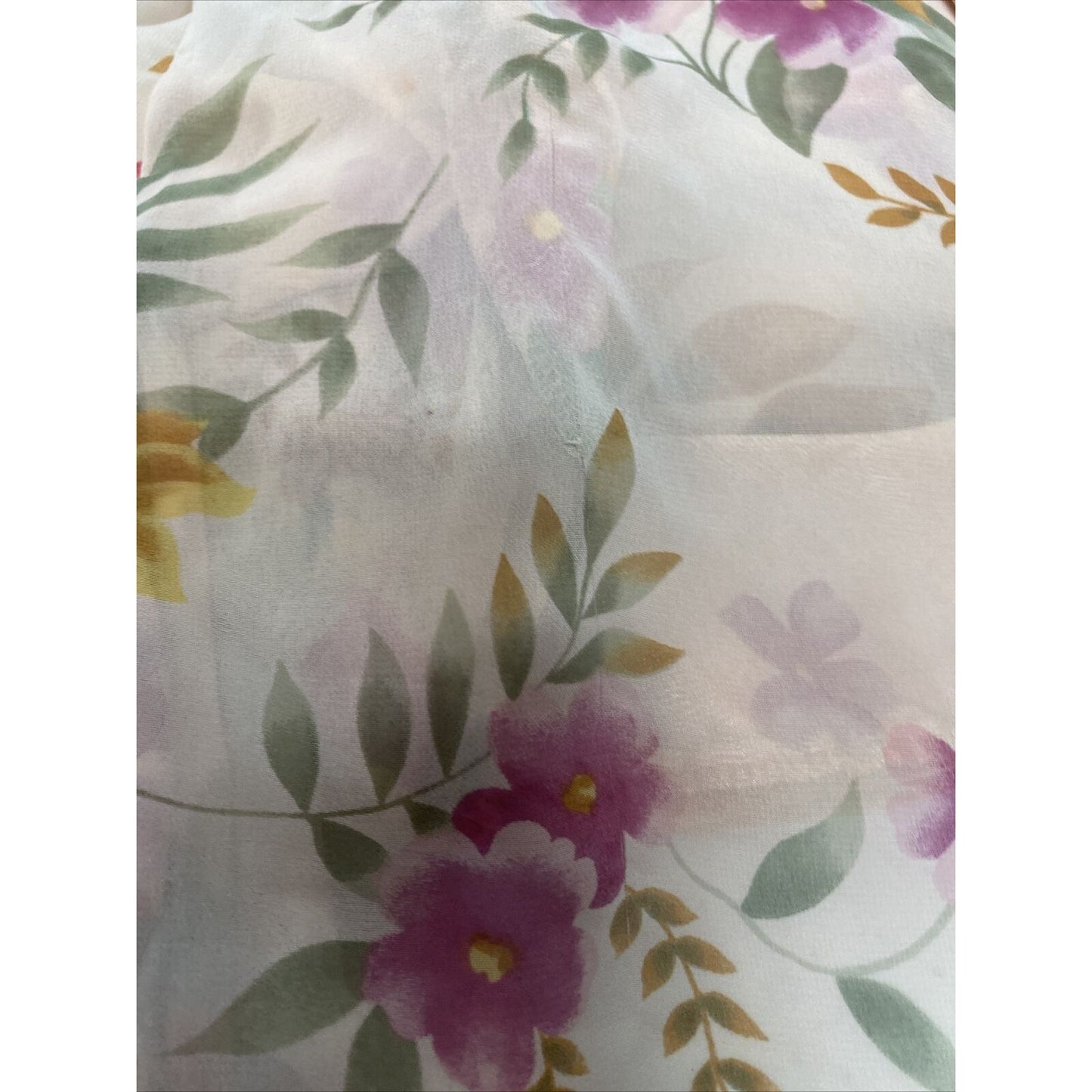 VTG Kathryn Sheer Pink Floral Satin Trim Kimono Sleeve Tie Close Robe Pockets M