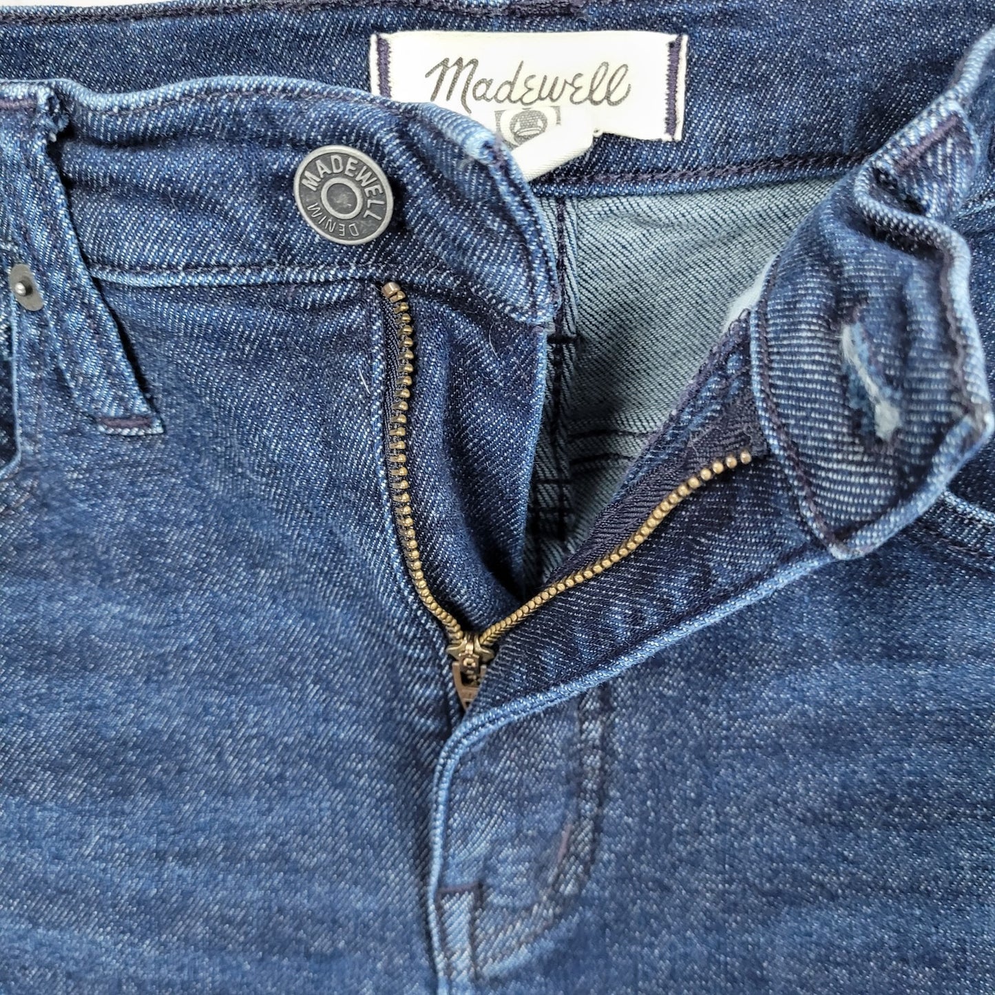 Madewell Blue Denim High Rise Skinny Raw Hem Cropped Stretch Jeans Size 28x24.5