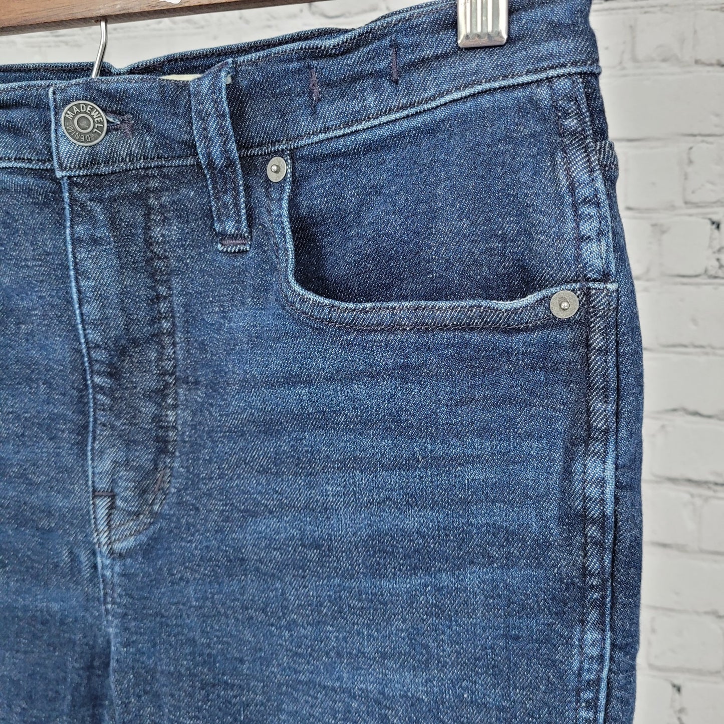Madewell Blue Denim High Rise Skinny Raw Hem Cropped Stretch Jeans Size 28x24.5