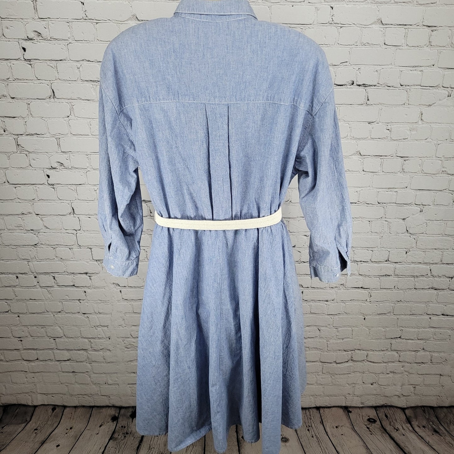 VTG Neiman Marcus Blue Chambray Belted A Line Shirt Dress USA Made Size 14