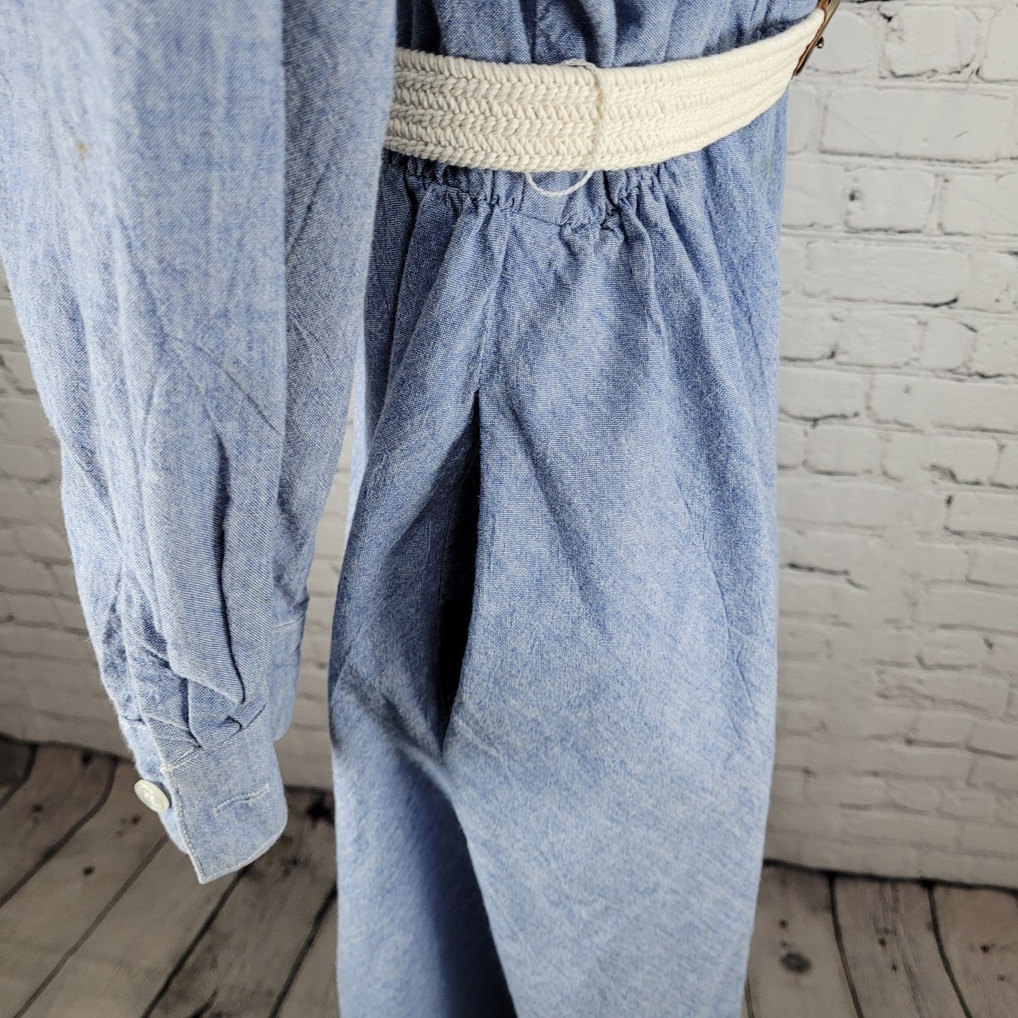 VTG Neiman Marcus Blue Chambray Belted A Line Shirt Dress USA Made Size 14