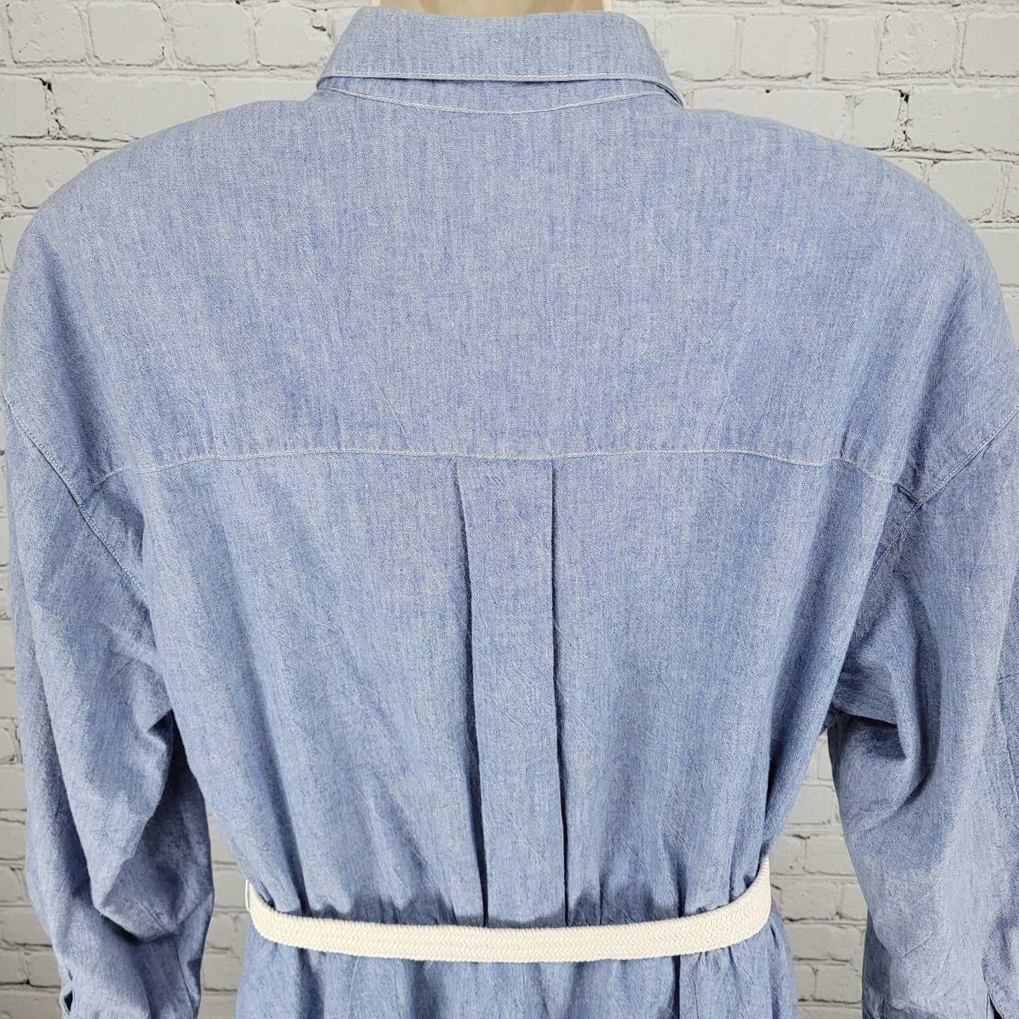 VTG Neiman Marcus Blue Chambray Belted A Line Shirt Dress USA Made Size 14