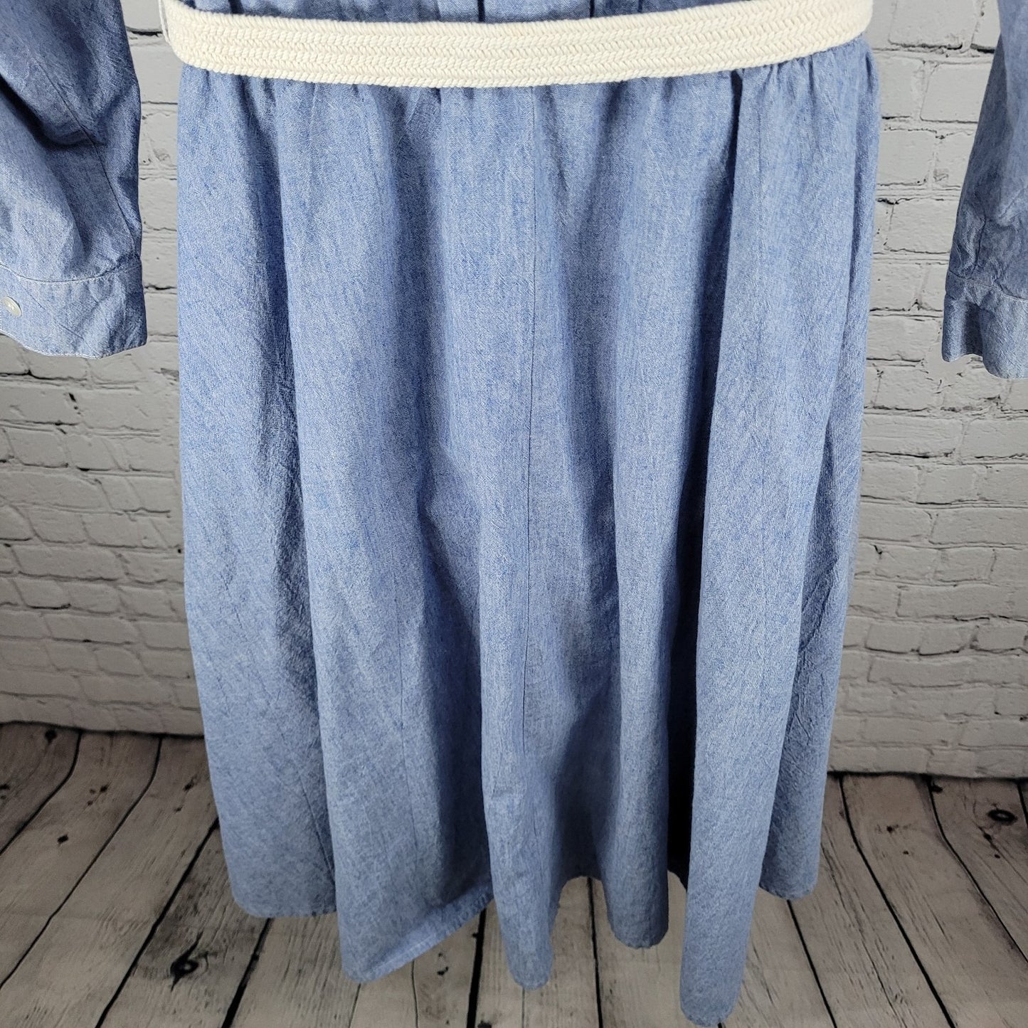 VTG Neiman Marcus Blue Chambray Belted A Line Shirt Dress USA Made Size 14