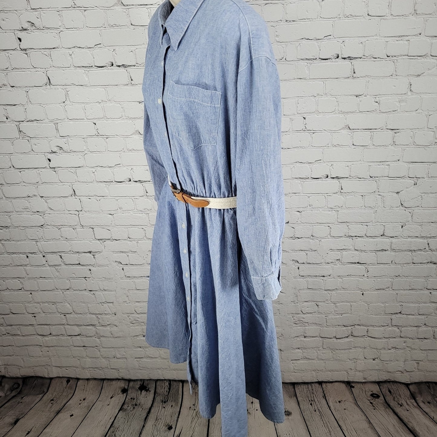 VTG Neiman Marcus Blue Chambray Belted A Line Shirt Dress USA Made Size 14