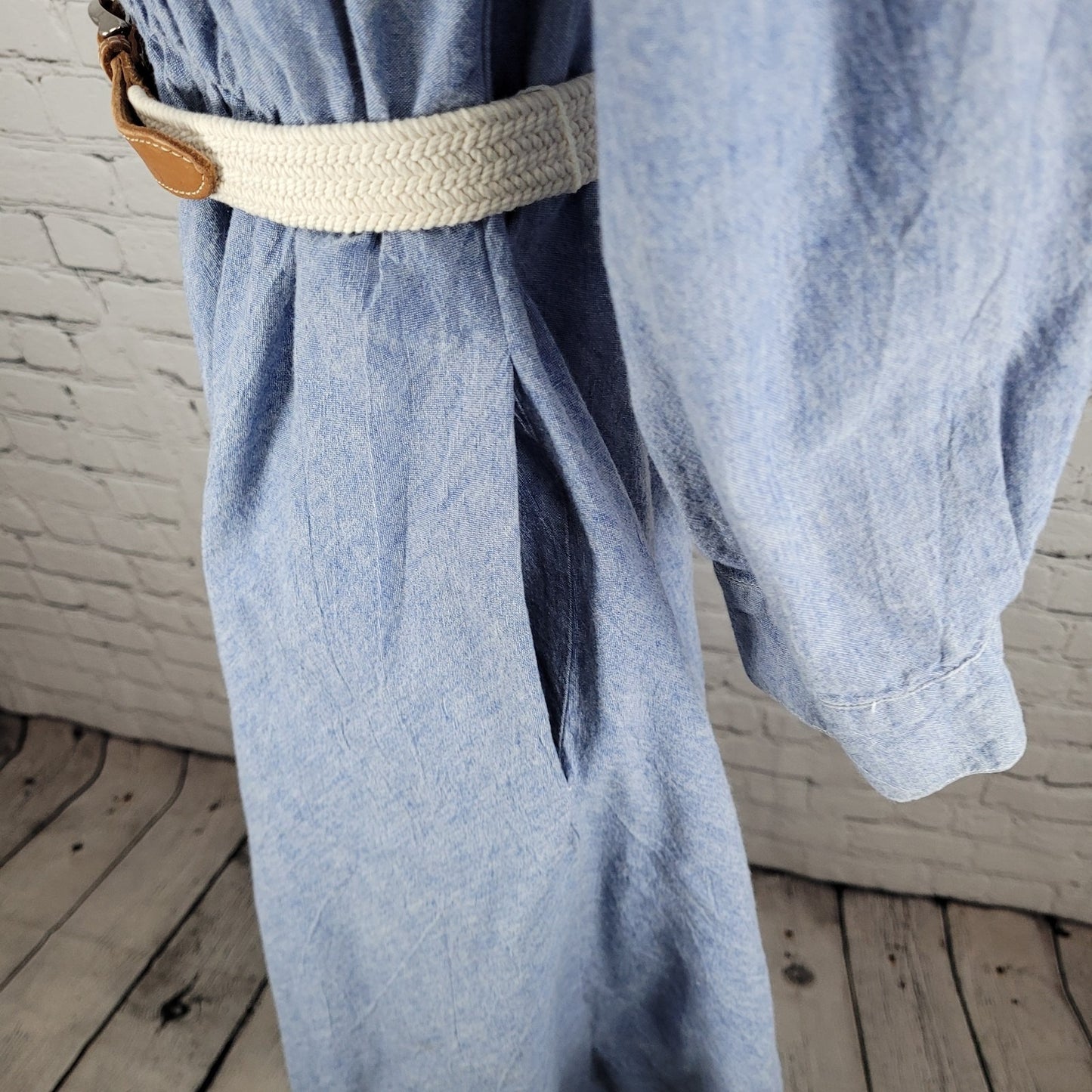 VTG Neiman Marcus Blue Chambray Belted A Line Shirt Dress USA Made Size 14