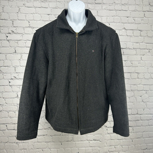 Tommy Hilfiger Gray Wool Blend Full Zip Collared Heavy Lined Coat Size Large L