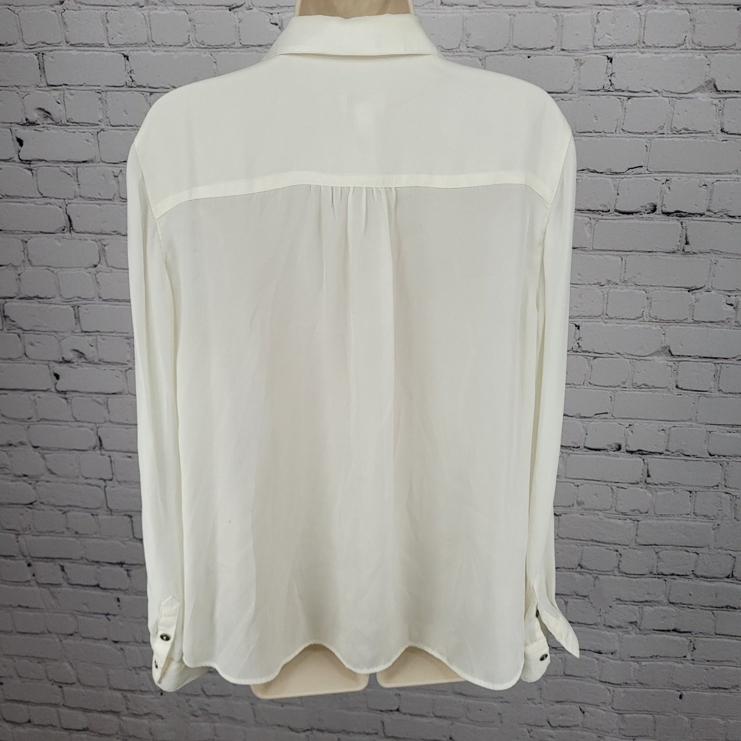 Chico's Ivory White Semi Sheer Button Up Roll Tab Long Sleeve Shirt Top 2 US 12