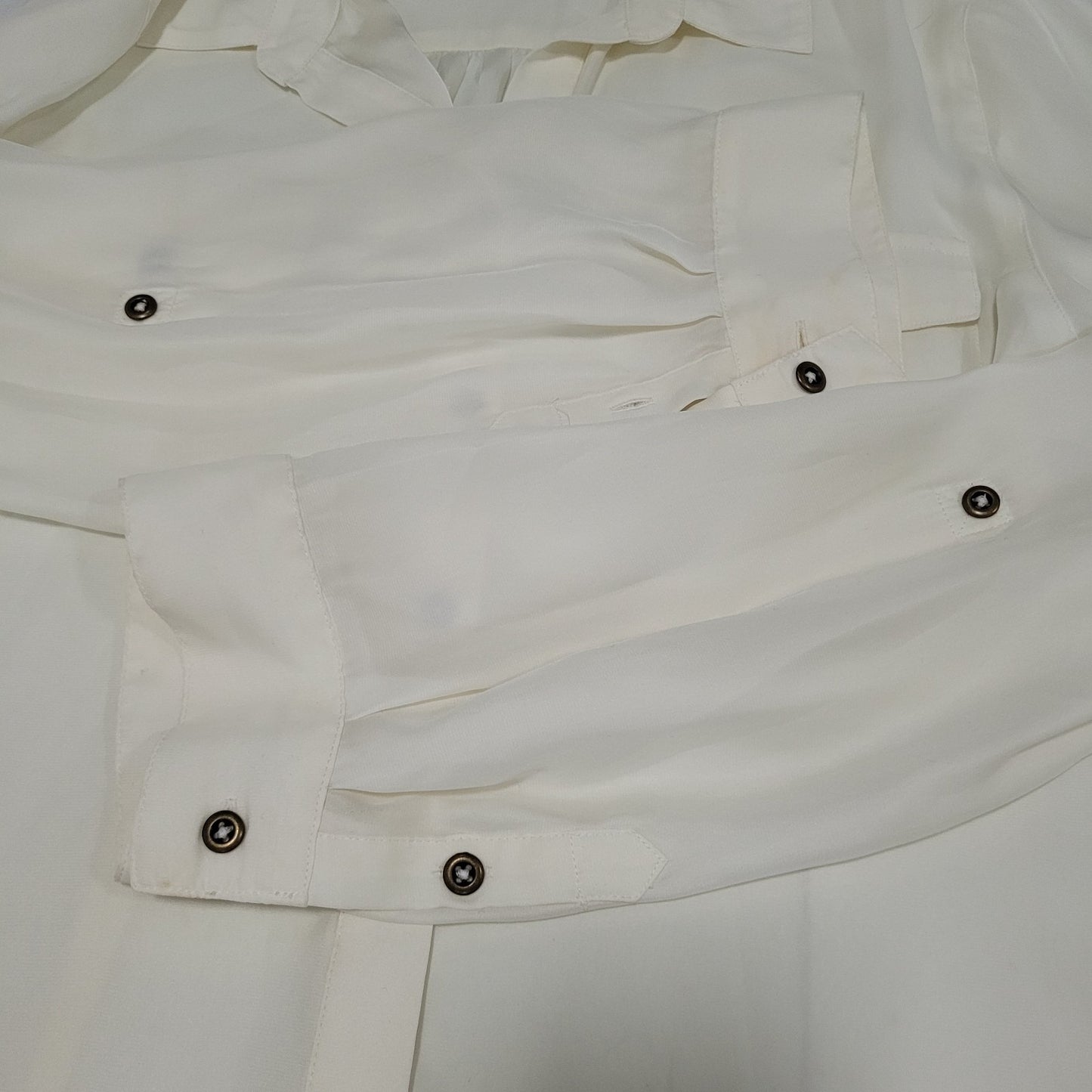Chico's Ivory White Semi Sheer Button Up Roll Tab Long Sleeve Shirt Top 2 US 12