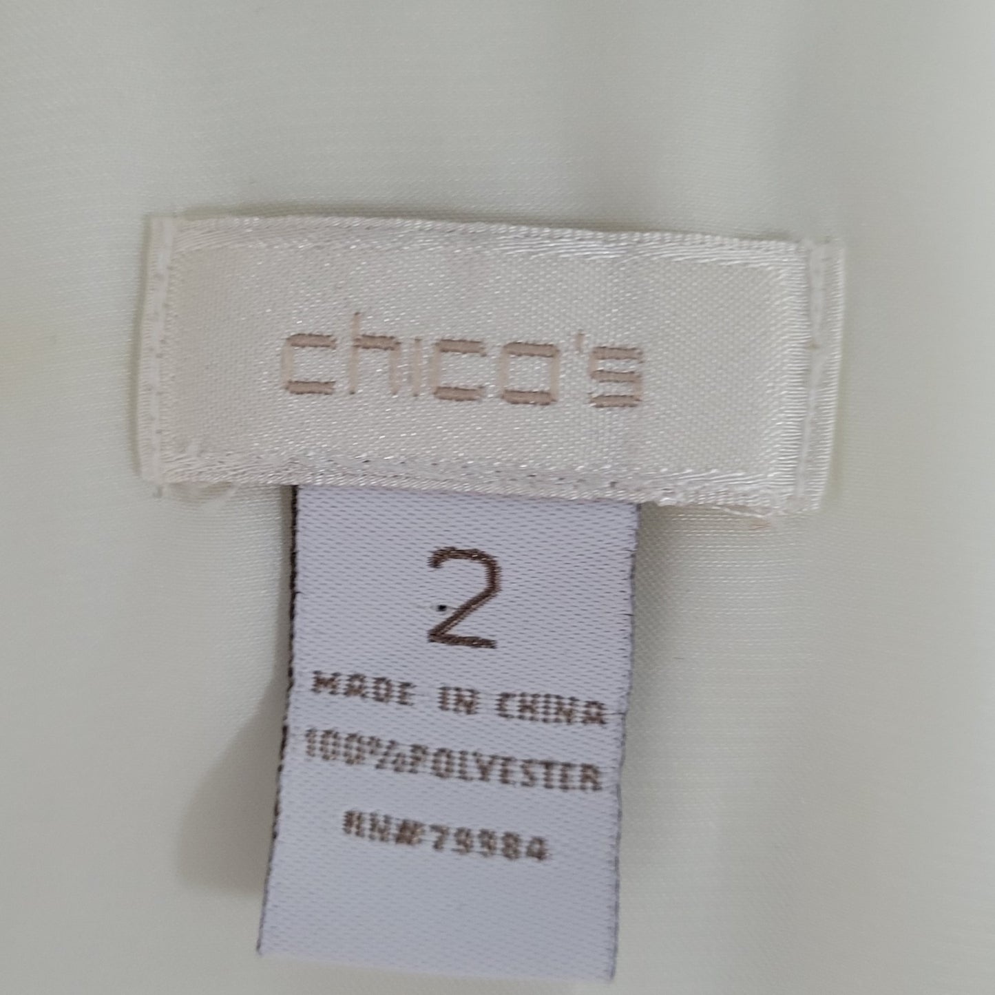 Chico's Ivory White Semi Sheer Button Up Roll Tab Long Sleeve Shirt Top 2 US 12