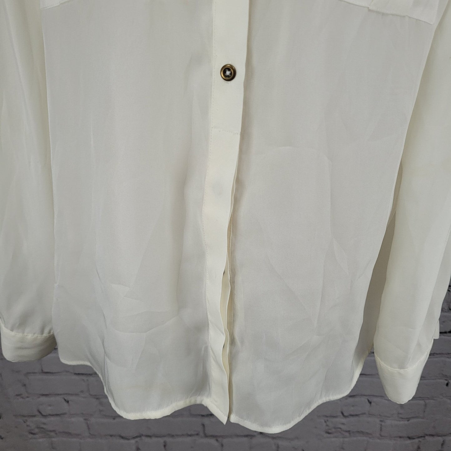 Chico's Ivory White Semi Sheer Button Up Roll Tab Long Sleeve Shirt Top 2 US 12