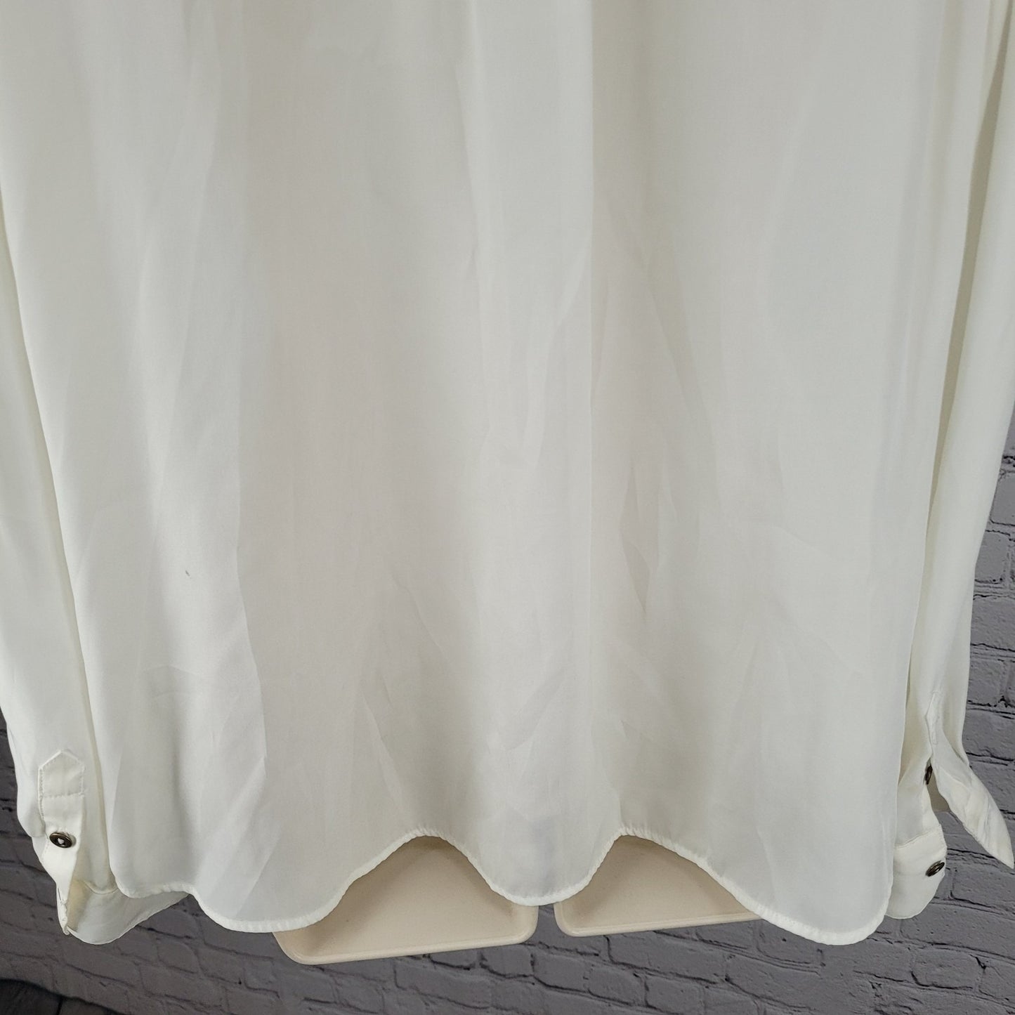 Chico's Ivory White Semi Sheer Button Up Roll Tab Long Sleeve Shirt Top 2 US 12