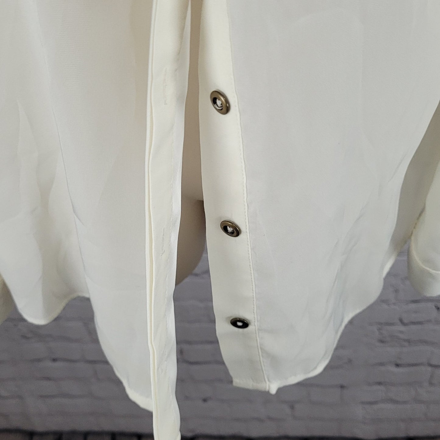 Chico's Ivory White Semi Sheer Button Up Roll Tab Long Sleeve Shirt Top 2 US 12